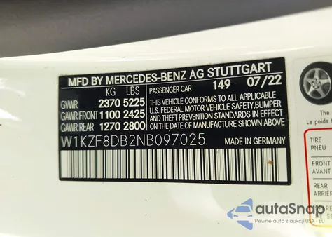 2022 Mercedes-Benz E 350 из США, поврежденный, VIN W1KZF8DB2NB097025